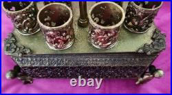 Antique FILIGREE Metal Footed Cherub Lipstick Holder Musical Jewelry Box Vintage