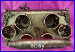 Antique FILIGREE Metal Footed Cherub Lipstick Holder Musical Jewelry Box Vintage