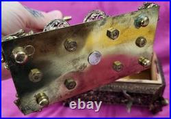 Antique FILIGREE Metal Footed Cherub Lipstick Holder Musical Jewelry Box Vintage