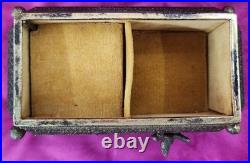 Antique FILIGREE Metal Footed Cherub Lipstick Holder Musical Jewelry Box Vintage