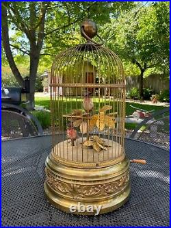Antique FRENCH Mechanical Automated Bird Music Box Cage