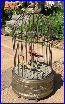 Antique French Bontems Brass Bird Cage Automation Mechanical Singing Music Bird