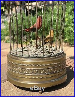 Antique French Bontems Brass Bird Cage Automation Mechanical Singing Music Bird