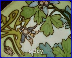 Antique French Longwy TRIVET MUSIC BOX. Art Deco Tile Floral Design. 2 airs 1872