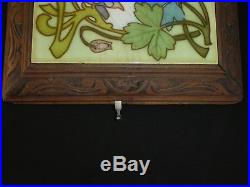 Antique French Longwy Tile Trivet Carved Music Box. Art Deco Floral Design. 1872