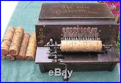 Antique Gem Roller Organ Working Music Box Pinned Cob Reed Player with 7 Rolls c