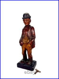 Antique German Black Forest Carved Wooden Figure Mechanical Whistler works