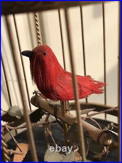 Antique German Karl Griesbaum Cardinal Bird Cage Automaton Music BoxSings Great