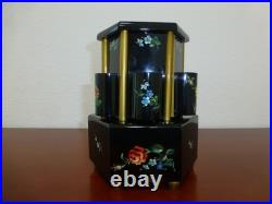 Antique German Music Box Wooden Cigarette Lipstick Dispenser Hand Painting Doors