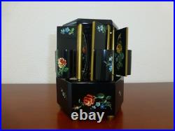 Antique German Music Box Wooden Cigarette Lipstick Dispenser Hand Painting Doors