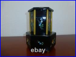 Antique German Music Box Wooden Cigarette Lipstick Dispenser Hand Painting Doors
