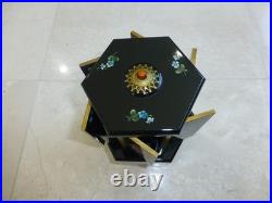 Antique German Music Box Wooden Cigarette Lipstick Dispenser Hand Painting Doors