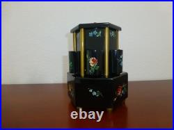 Antique German Music Box Wooden Cigarette Lipstick Dispenser Hand Painting Doors