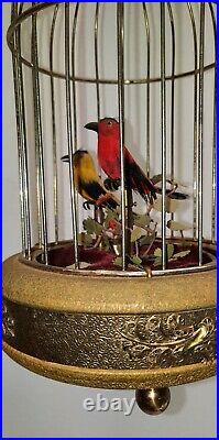 Antique German Musical Singing Birds Cage Automaton Music Box Wind Up red yellow