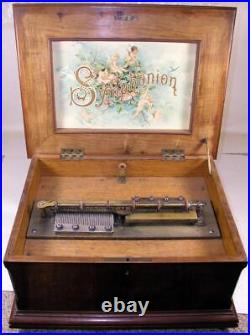 Antique German Symphonion Walnut Case 10 5/8 Disc Music Box As Found Works