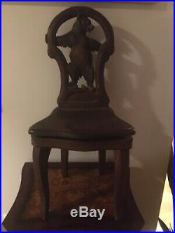 Antique Hand Carved Black Forest Bear Child's Chair Swiss Working Music Box