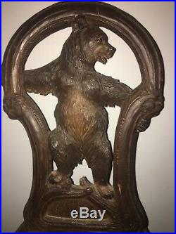 Antique Hand Carved Black Forest Bear Child's Chair Swiss Working Music Box