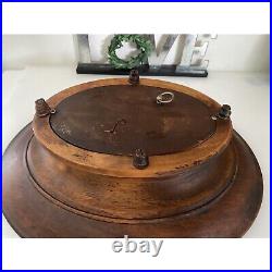 Antique Hand Carved Walnut Centerpiece Bowl H Initial Music Box Swiss Made EUC