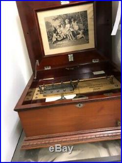 Antique Imperial Symphonion Music Box walnut case w 22 discs Good Cond