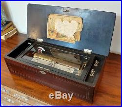 Antique Inlaid Case 11 Cylinder Music Box 10 airs (tunes) with Zither