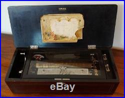 Antique Inlaid Case 11 Cylinder Music Box 10 airs (tunes) with Zither
