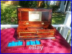 Antique Inlaid Rosewood Cylinder Music Box, 72 Note, Jewelry Storage