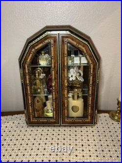 Antique Inlaid Wood Burl Curio Cabinet Jewelry Box with Music Box Made in Italy