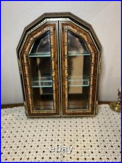 Antique Inlaid Wood Burl Curio Cabinet Jewelry Box with Music Box Made in Italy