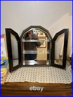 Antique Inlaid Wood Burl Curio Cabinet Jewelry Box with Music Box Made in Italy