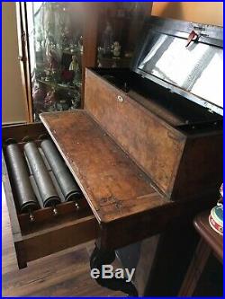 Antique Interchangable Cylinder Music Box With Stand
