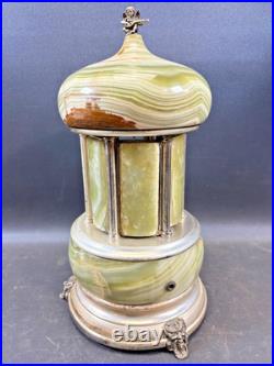 Antique Italia Reuge Karakuri Style Music Box Green Marble Cigar Holder 12.2inch
