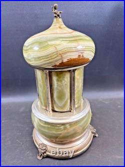 Antique Italia Reuge Karakuri Style Music Box Green Marble Cigar Holder 12.2inch