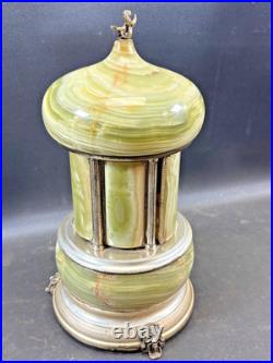 Antique Italia Reuge Karakuri Style Music Box Green Marble Cigar Holder 12.2inch