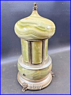 Antique Italia Reuge Karakuri Style Music Box Green Marble Cigar Holder 12.2inch