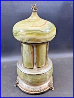 Antique Italia Reuge Karakuri Style Music Box Green Marble Cigar Holder 12.2inch