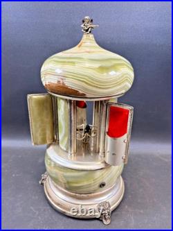 Antique Italia Reuge Karakuri Style Music Box Green Marble Cigar Holder 12.2inch