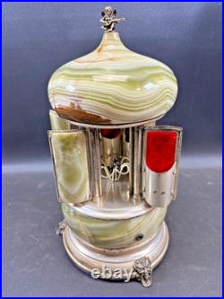 Antique Italia Reuge Karakuri Style Music Box Green Marble Cigar Holder 12.2inch
