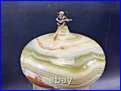 Antique Italia Reuge Karakuri Style Music Box Green Marble Cigar Holder 12.2inch
