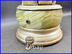 Antique Italia Reuge Karakuri Style Music Box Green Marble Cigar Holder 12.2inch