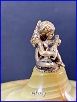 Antique Italia Reuge Karakuri Style Music Box Green Marble Cigar Holder 12.2inch