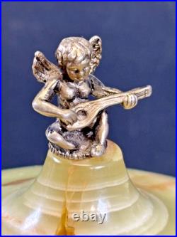 Antique Italia Reuge Karakuri Style Music Box Green Marble Cigar Holder 12.2inch