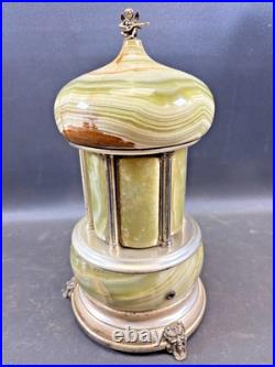 Antique Italia Reuge Karakuri Style Music Box Green Marble Cigar Holder 12.2inch