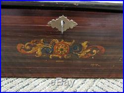 Antique Jacot's Pre-1900 Cylinder Type Music Box Plays 8 Tunes w Marquetry Inlay
