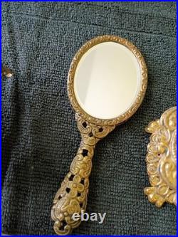 Antique Jewelry Music Box, Needlework Hand Mirror & Lipstick Holder
