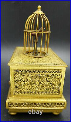 Antique Karl Griesbaum Singing Bird in Cage Automaton Bronze Music Box, Card Box