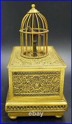 Antique Karl Griesbaum Singing Bird in Cage Automaton Bronze Music Box, Card Box