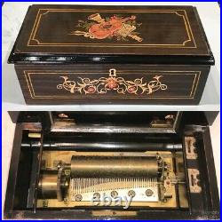 Antique Key Wind swiss cylinder music box With 8 Airs, Song, Nice Working