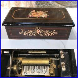 Antique Key Wind swiss cylinder music box With 8 Airs, Song, Nice Working