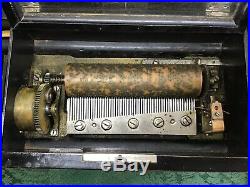 Antique Knusli Swiss 6 Tune Cylinder Inlaid Music Box 56 Teeth Plays Beautifully
