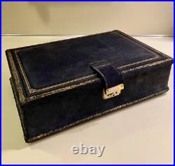 Antique Large Italian Leather Gilded Music Box Handmade Paper Lined Estate Find